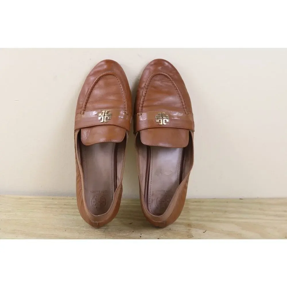 Tory Burch Loafers Women 8M Brown Leather Slip On Ballet Flats Shoes